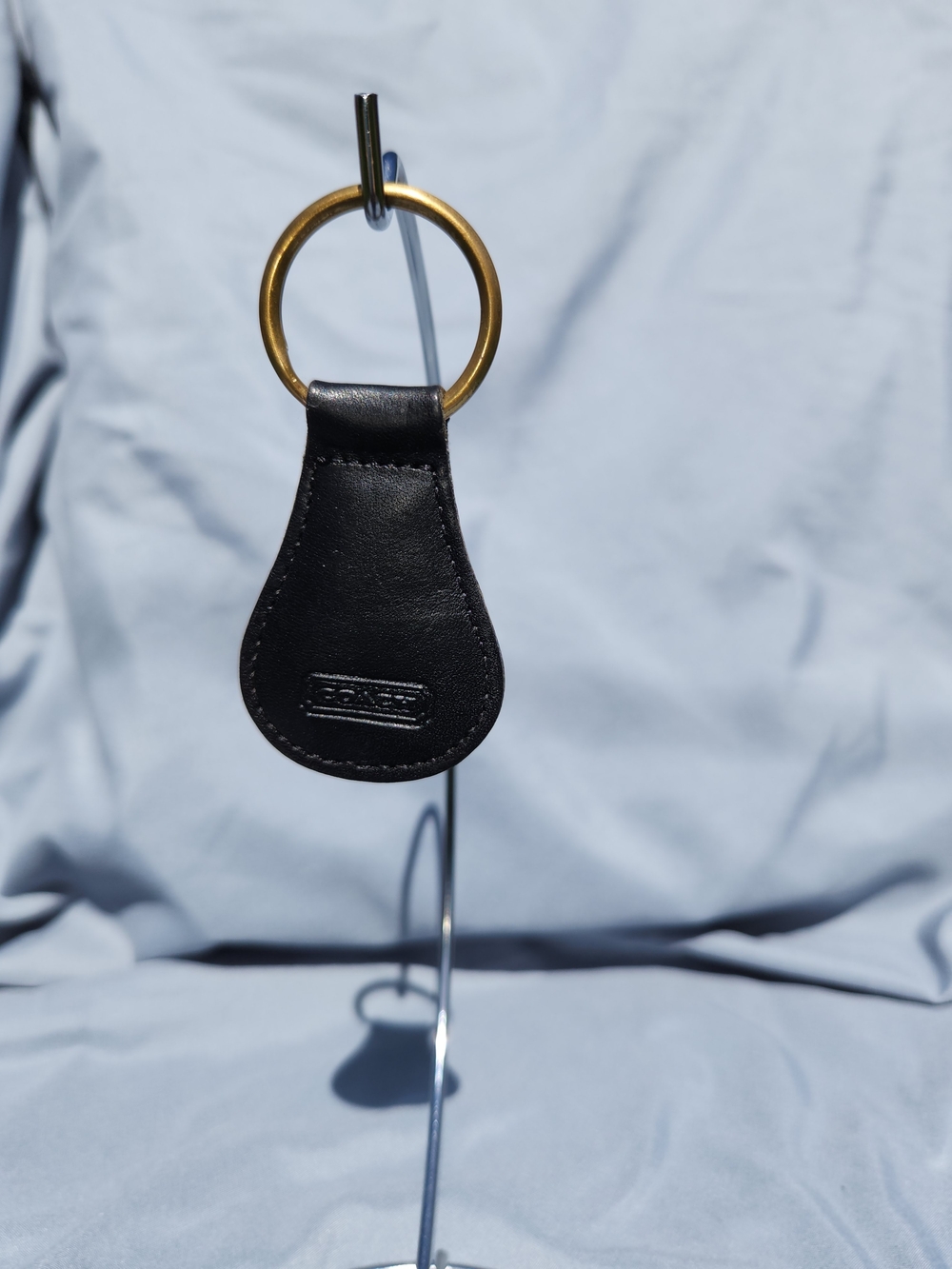 Coach Black Leather Keyring with Brass Ring